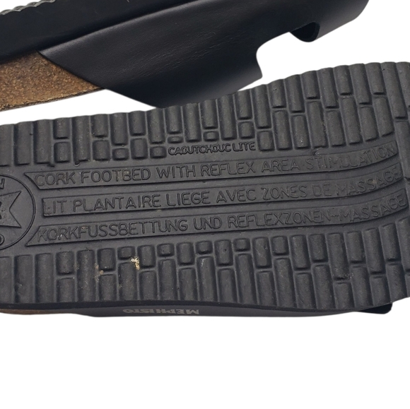 Mephisto Black Leather Two Strap Sandals Adjustable Buckles Cork Footbed Size 37 - Picture 10 of 16